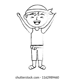 funny cartoon chinese man standing arms up