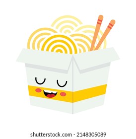 Funny Cartoon Chinese noodles. Fast Food icon. Vector illustration
