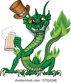 Funny cartoon chinese water dragon celebrating St. Patrick's Day