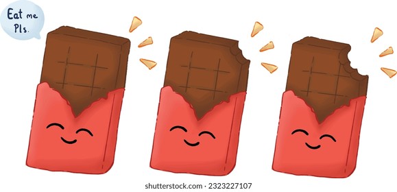 Funny cartoon chocolate bar in red foil.