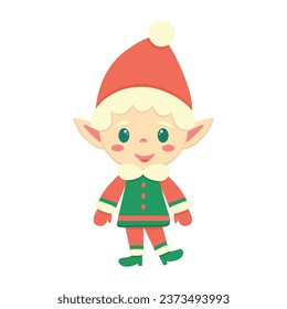 Funny cartoon christmas baby elf. Little Santa's helper. Vector illustration isolated on white background