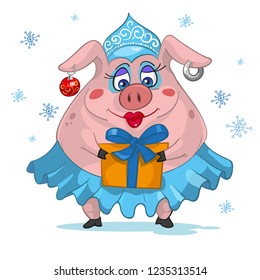 funny cartoon christmas pig 