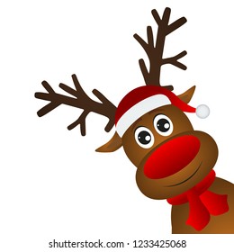 Funny cartoon christmas reindeer on a white background