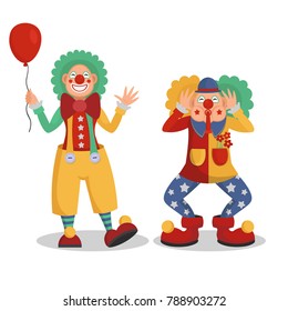 Funny cartoon circus clowns vector illustration.