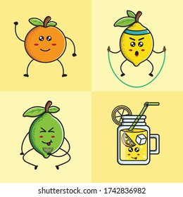 Funny  Cartoon Citrus Fruit Vector Set