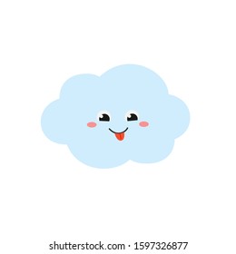 Funny cartoon cloud teasing showing its tongue. Vector flat illustration isolated on white background