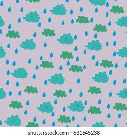 Funny cartoon clouds seamless pattern