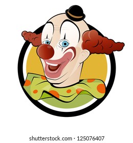 funny cartoon clown in a badge
