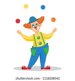 Funny cartoon clown juggles with balls.Isolated on white background.Line art design.Vector illustration