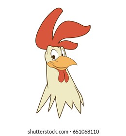 funny cartoon cock, comic rooster character, vector illustration