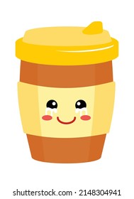 Funny Cartoon coffee. Hot drink icon. Vector illustration