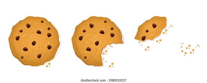 funny cartoon collection of a bitten cookie in different states