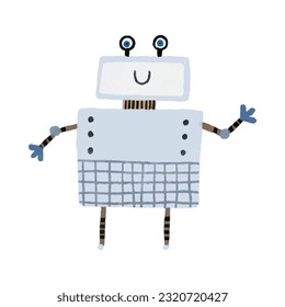 Funny cartoon colored kids robots. Cute cyborg, retro, android, smiling characters in flat illustration isolated on white background. Cute childish illustration, stickers, print