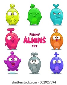 Funny cartoon colorful aliens, vector isolated characters