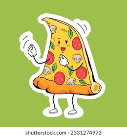 Funny cartoon colorful character pizza vector illustration