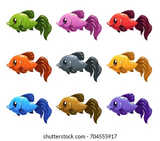 Funny cartoon colorful fishes set. Vector icons.