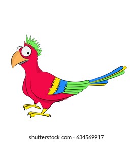 Funny cartoon colorful parrot with big eyes