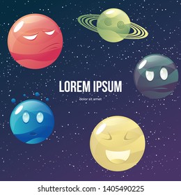 Funny cartoon colorful planets set