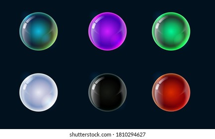 Funny cartoon colorful shiny bubbles, vector elements for game design. Magic ball of different colors