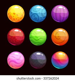 Funny cartoon colorful shiny bubbles, vector elements for game design