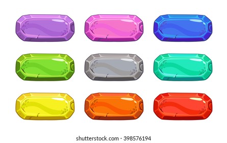 Funny cartoon colorful vector buttons, GUI assets, isolated on white