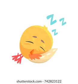 Funny cartoon comic chicken sleeping on a pillow vector Illustration