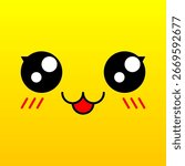 Funny cartoon comic face with cartoon eyes on yellow background