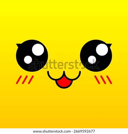 Funny cartoon comic face with cartoon eyes on yellow background