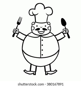 funny cartoon cook with spoon and fork