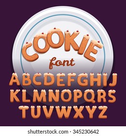 Funny cartoon cookie font, cake alphabet, vector letters