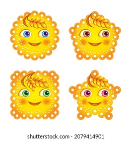 Funny cartoon cookies. Vector set of smiling cookies of various shapes.