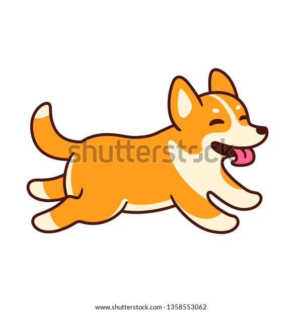 舌を出して走るおかしな漫画のコルギ かわいい幸せな犬のベクターイラスト のベクター画像素材 ロイヤリティフリー 1358553062