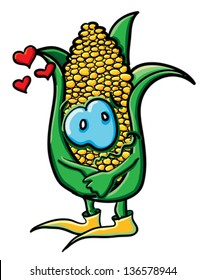 Funny cartoon corn on the white background