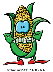 Funny cartoon corn on the white background