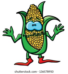 Funny cartoon corn on the white background