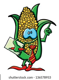 Funny cartoon corn on the white background