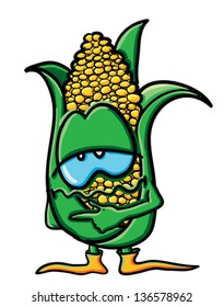 Funny cartoon corn on the white background