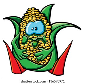 Funny cartoon corn on the white background