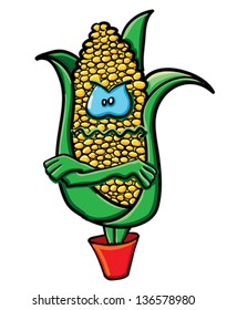 Funny cartoon corn on the white background