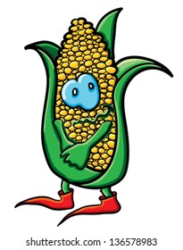 Funny cartoon corn on the white background