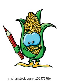 Funny cartoon corn on the white background