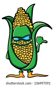 Funny cartoon corn on the white background