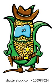 Funny cartoon corn on the white background