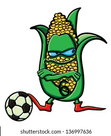 Funny cartoon corn on the white background