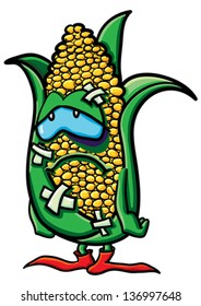 Funny cartoon corn on the white background