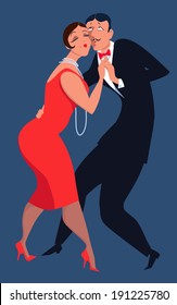 Funny cartoon couple dancing tango, vector illustration