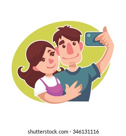funny cartoon couple, doing selfie