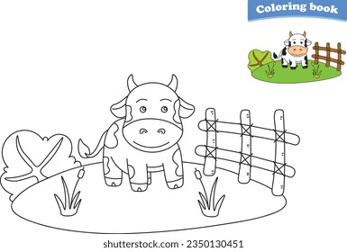 Funny cartoon cow. Coloring pages. Vector illustration