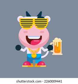 Funny cartoon cow flat design illustration
