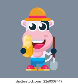 Funny cartoon cow flat design illustration